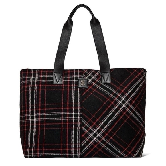 Victoria's Secret Handbags - Victorias Secret Plaid Black and Red Tote Bag